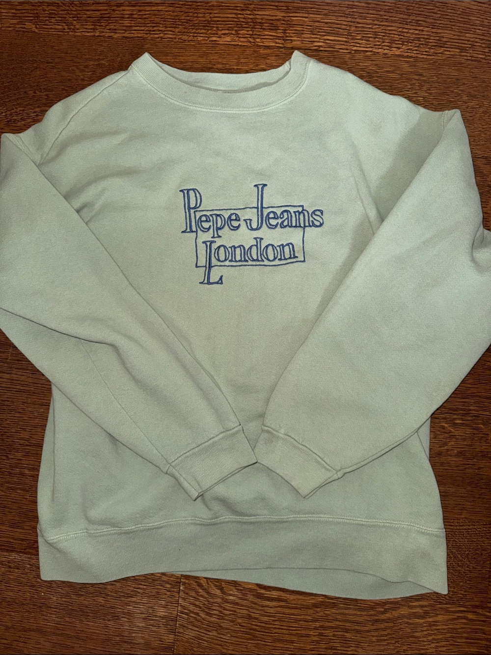 Pepe Jeans Light Sage Crewneck Sweatshirt with Blue Logo